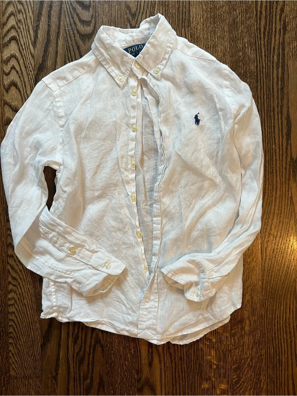 Ralph Lauren Boys' White Linen Button-Down Shirt with Blue Pony